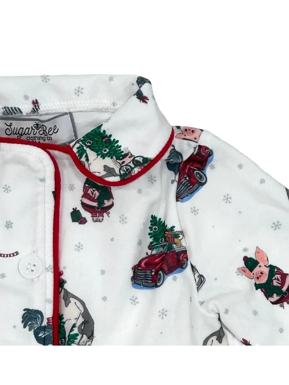 Sugarbee boys White Holiday Christmas Pajama Set with Red Trim